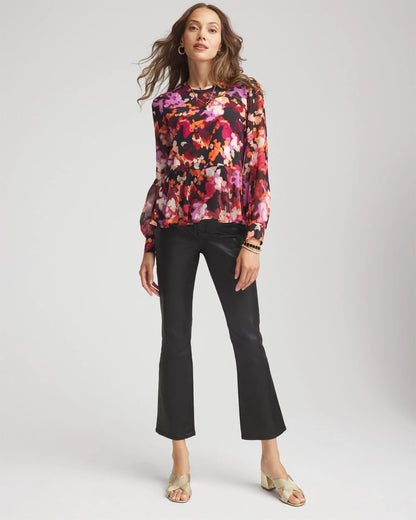 Chico's Premium - Printed Chiffon Peplum Top Black