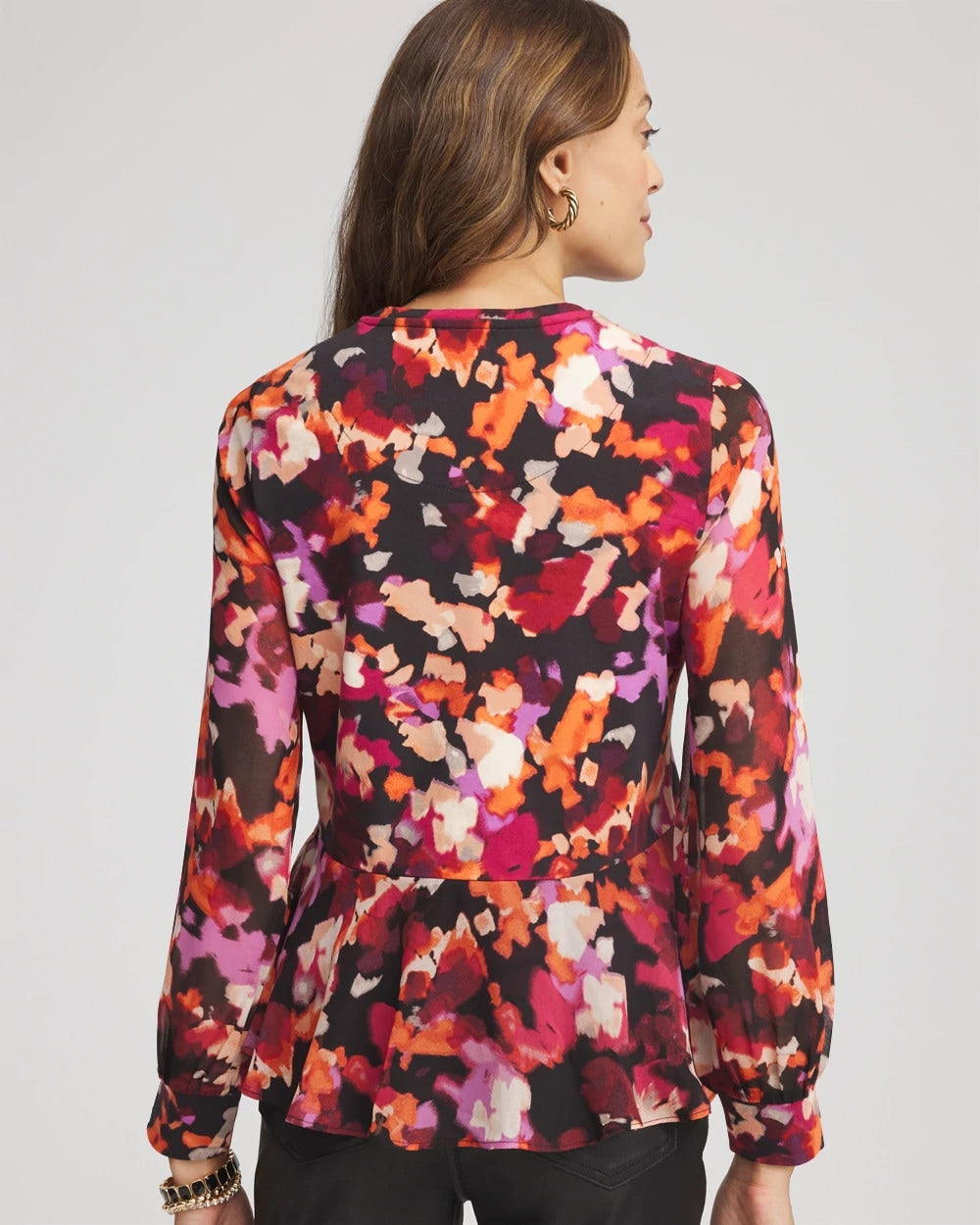Chico's Premium - Printed Chiffon Peplum Top Black