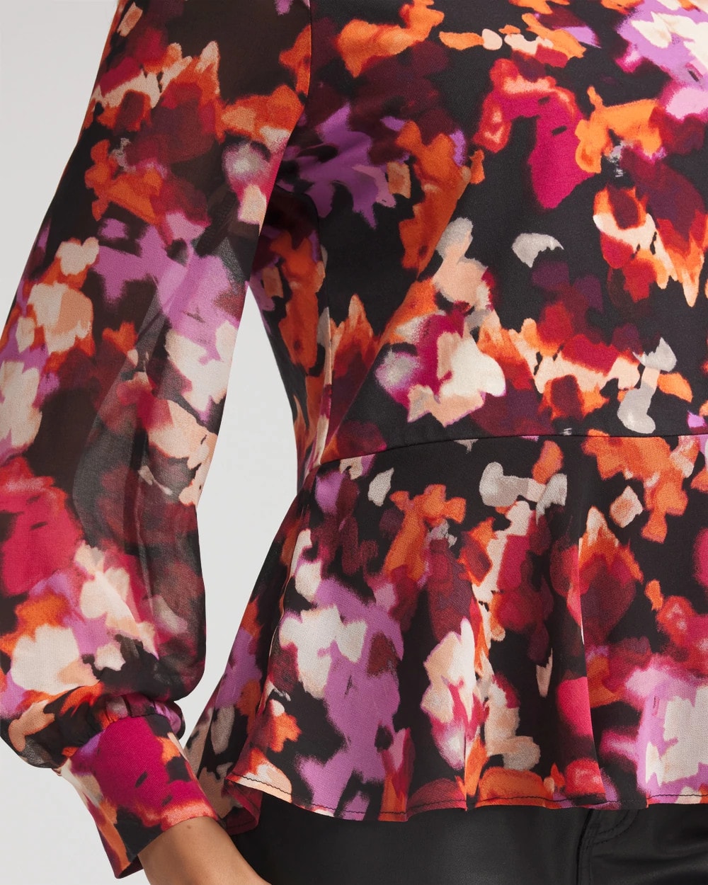 Chico's Premium - Printed Chiffon Peplum Top Black