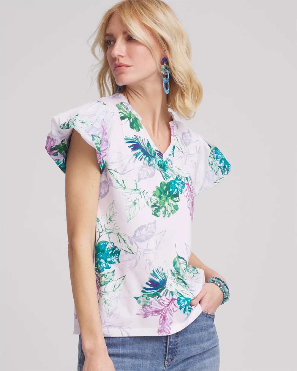 Chico's Exclusive - Notch Neck Cap Sleeve Tee Gentle Lavender