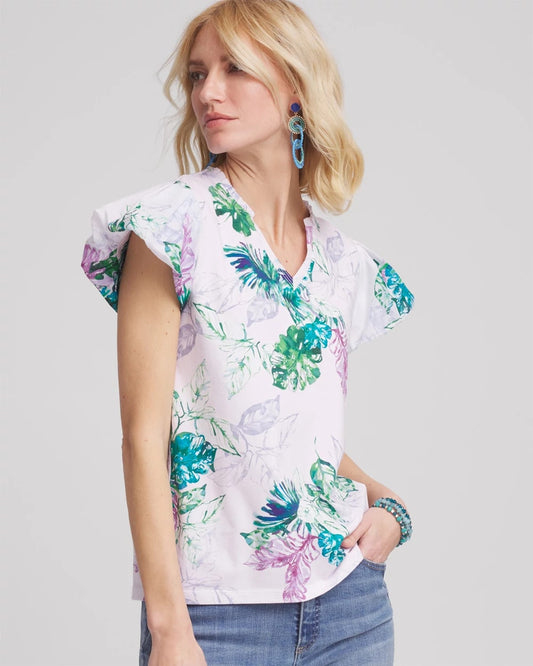 Chico's Exclusive - Notch Neck Cap Sleeve Tee Gentle Lavender