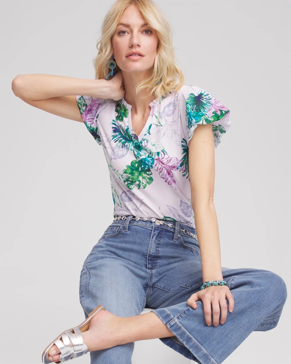 Chico's Exclusive - Notch Neck Cap Sleeve Tee Gentle Lavender
