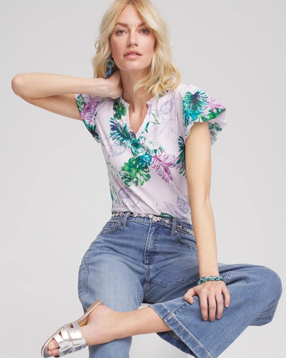 Chico's Exclusive - Notch Neck Cap Sleeve Tee Gentle Lavender