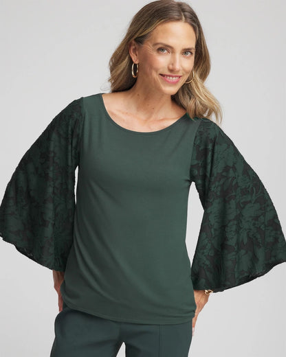 Chico's Exclusive - Touch of Cool™ Burnout Angel-Sleeved Top Darkest Spruce