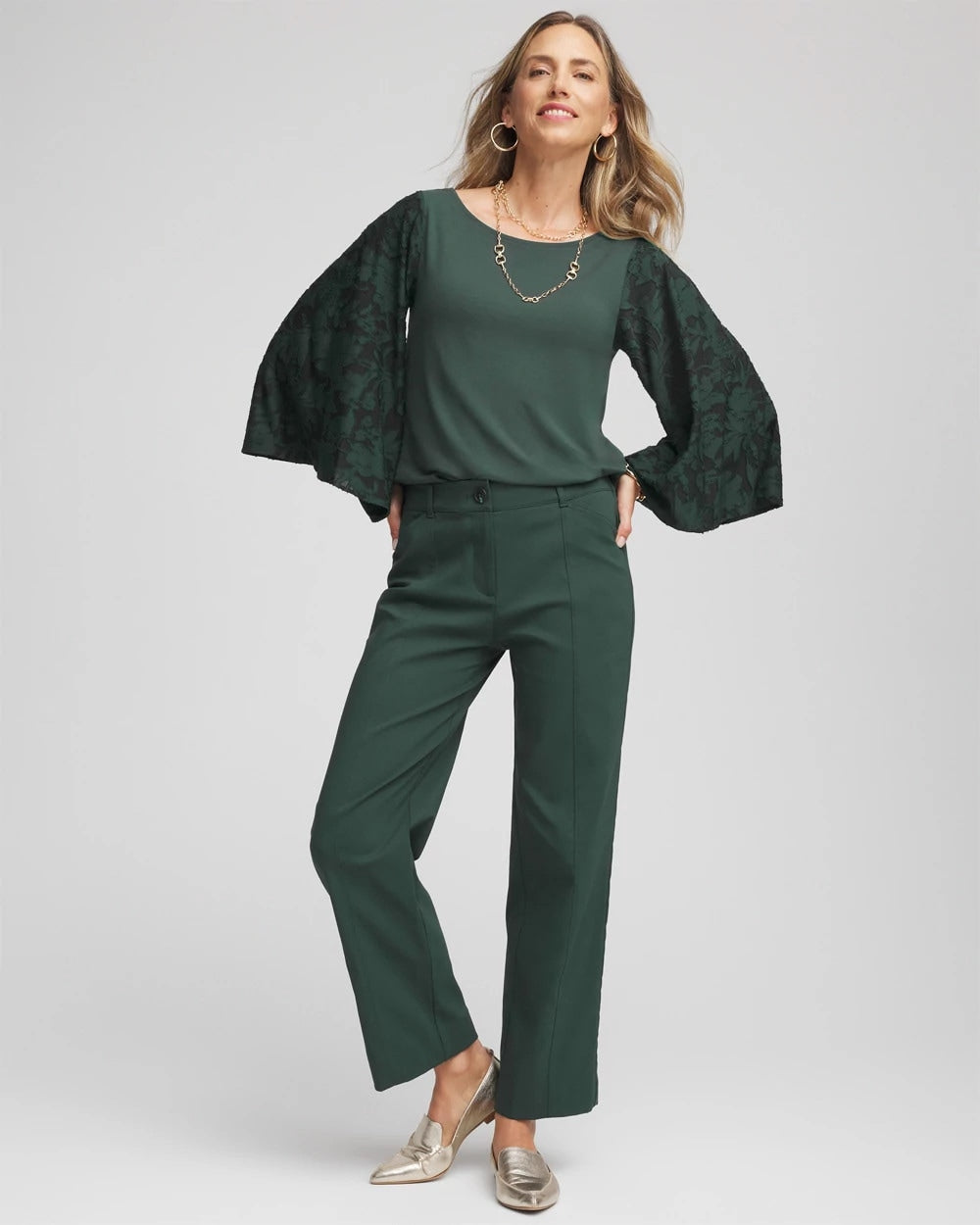 Chico's Exclusive - Touch of Cool™ Burnout Angel-Sleeved Top Darkest Spruce