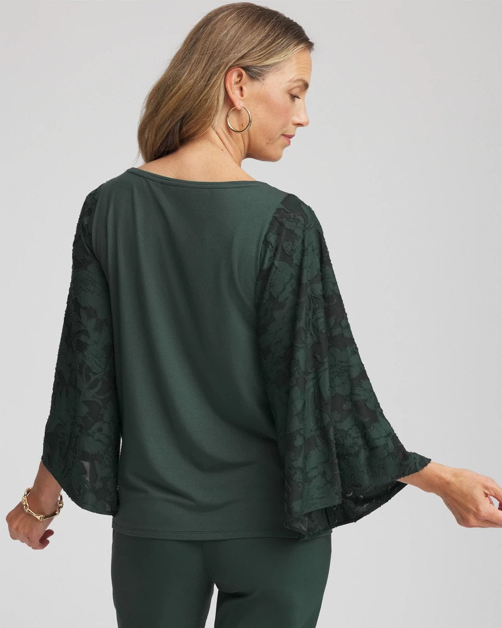 Chico's Exclusive - Touch of Cool™ Burnout Angel-Sleeved Top Darkest Spruce