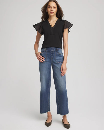 Chico's Hot Sale - Pleated-Trim Flutter-Sleeve Tee Black