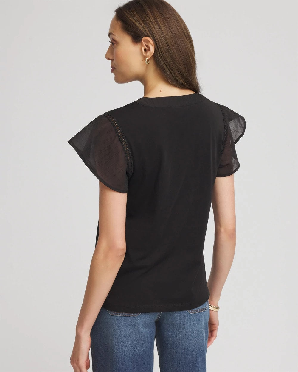Chico's Hot Sale - Pleated-Trim Flutter-Sleeve Tee Black