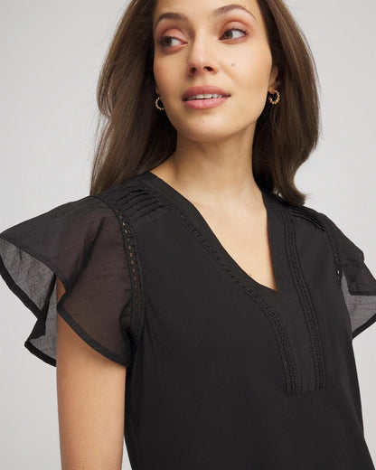 Chico's Hot Sale - Pleated-Trim Flutter-Sleeve Tee Black