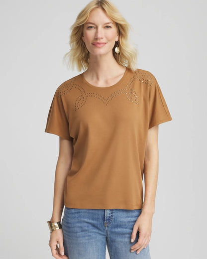 Chico's New - Studded Tapered Dolman Top Burnt Sienna
