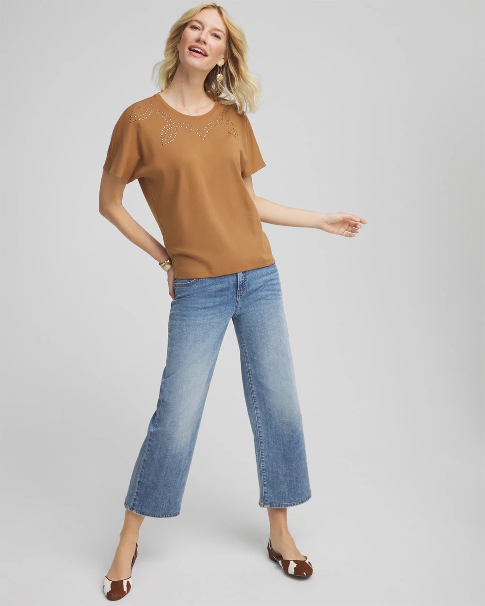 Chico's New - Studded Tapered Dolman Top Burnt Sienna