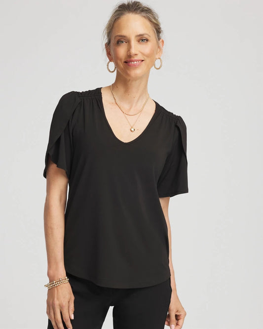 Chico's Everyday - Petal-Sleeve Voop Neck Tee Black