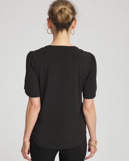 Chico's Everyday - Petal-Sleeve Voop Neck Tee Black