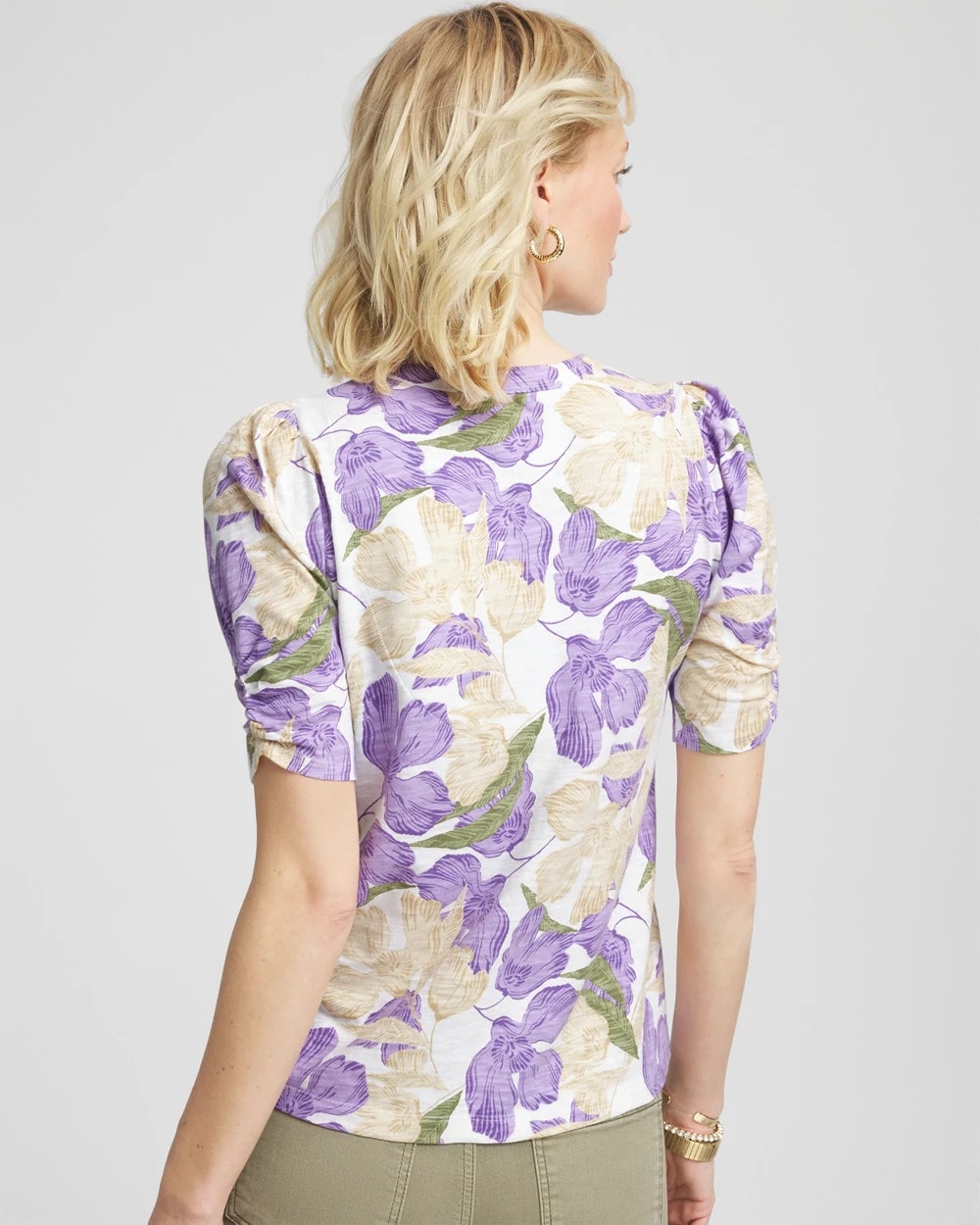 Chico's New - Floral Slub Henley Tee Alabaster