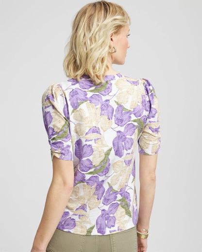 Chico's New - Floral Slub Henley Tee Alabaster