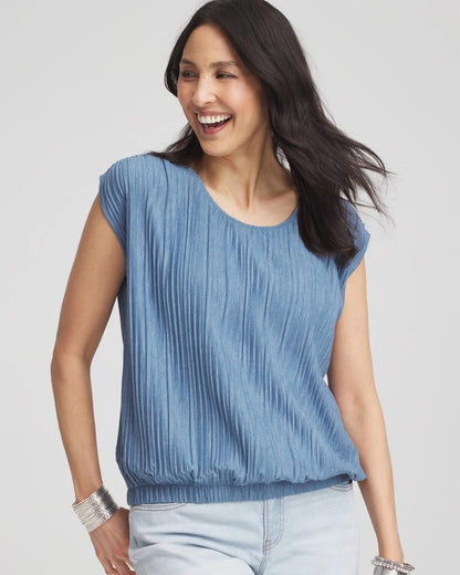 Chico's Value - Melange Pleated Bubble-Hem Top Indigo