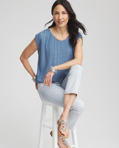 Chico's Value - Melange Pleated Bubble-Hem Top Indigo