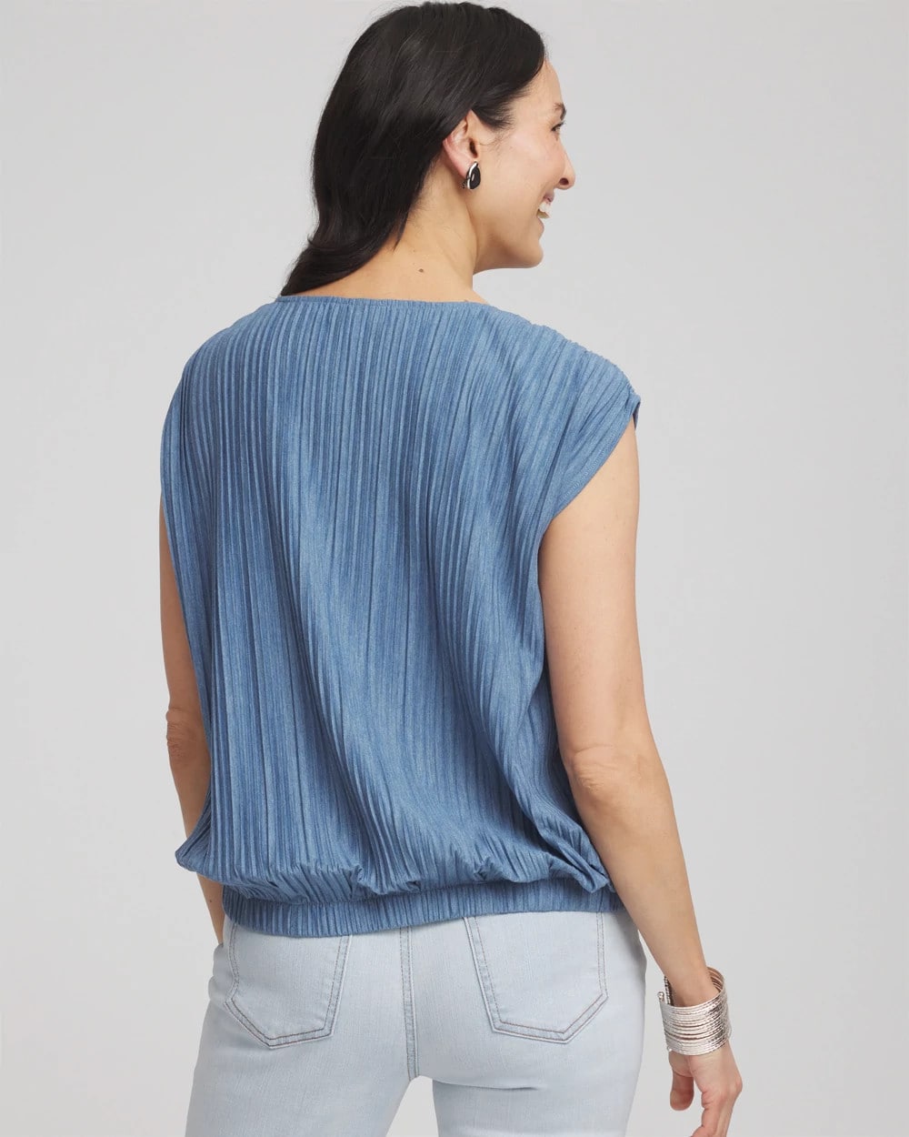 Chico's Value - Melange Pleated Bubble-Hem Top Indigo