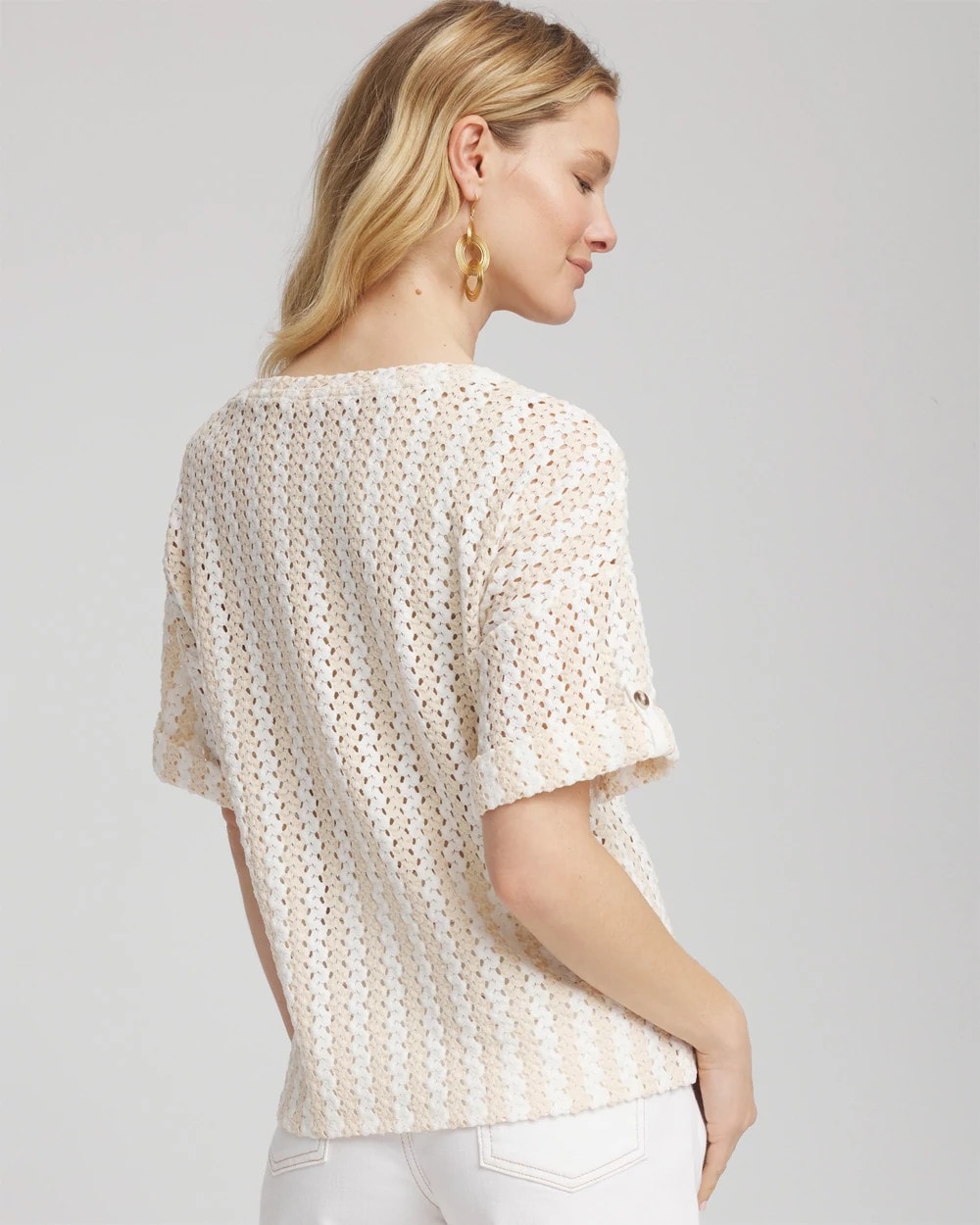 Chico's Essential - Textured Roll Cuff Tee Glistening Sand