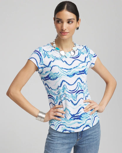 Chico's Smart Buy - Ocean Waves Cap Sleeve Dolman Tee Alabaster