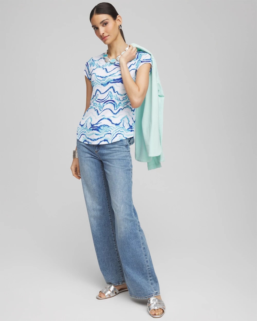 Chico's Smart Buy - Ocean Waves Cap Sleeve Dolman Tee Alabaster