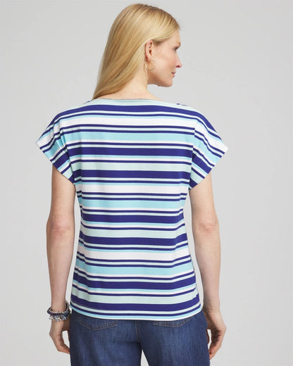 Chico's Hot Sale - Stripe Modern Cap Sleeve Tee Paradiso Blue