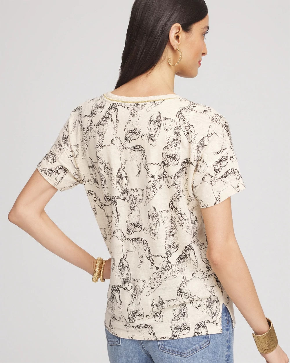 Chico's Essential - Panther Sweater-Trim Linen Tee Glistening Sand