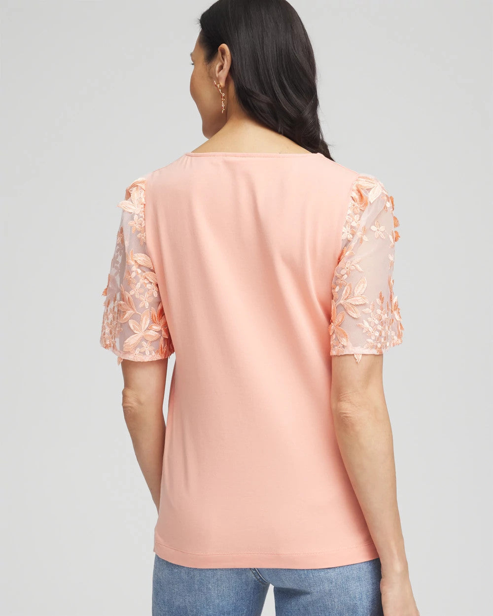 Chico's Special Offer - Floral Sleeved Square-Neck Tee Coral Blossom