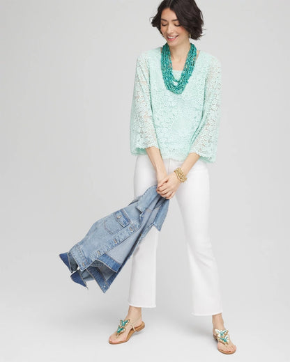 Chico's Premium - Scalloped Hem Lace Top Teal Waters