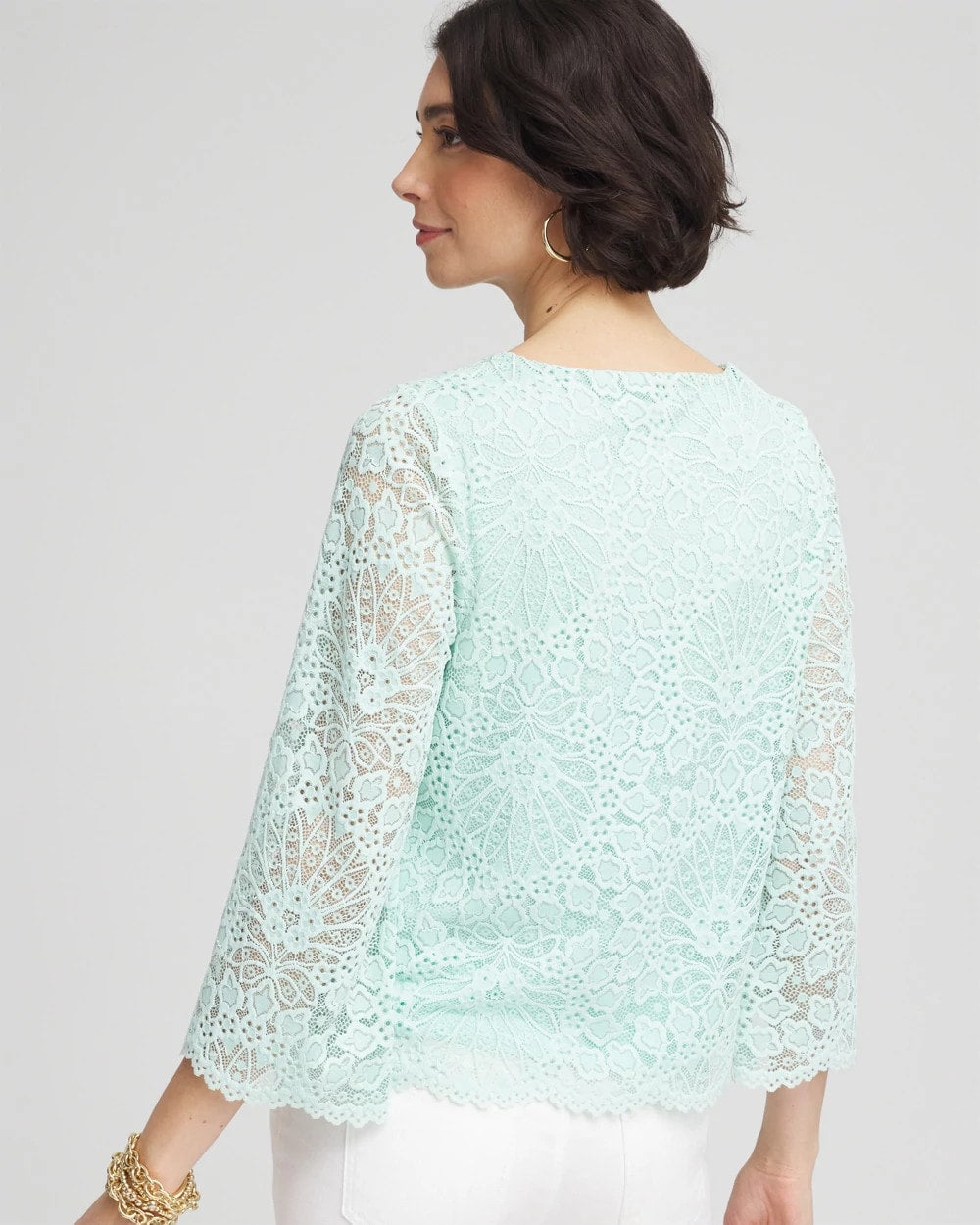 Chico's Premium - Scalloped Hem Lace Top Teal Waters