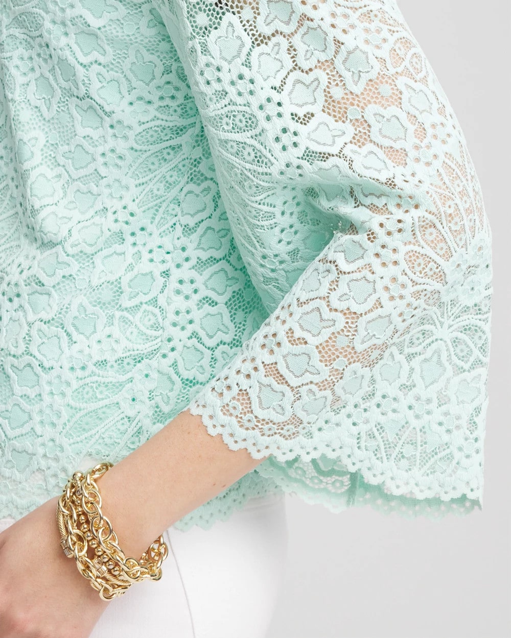 Chico's Premium - Scalloped Hem Lace Top Teal Waters