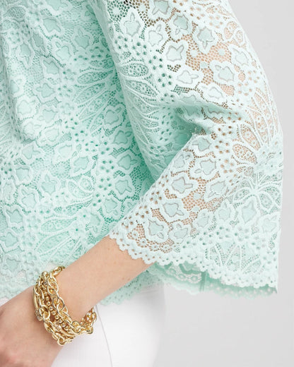 Chico's Premium - Scalloped Hem Lace Top Teal Waters
