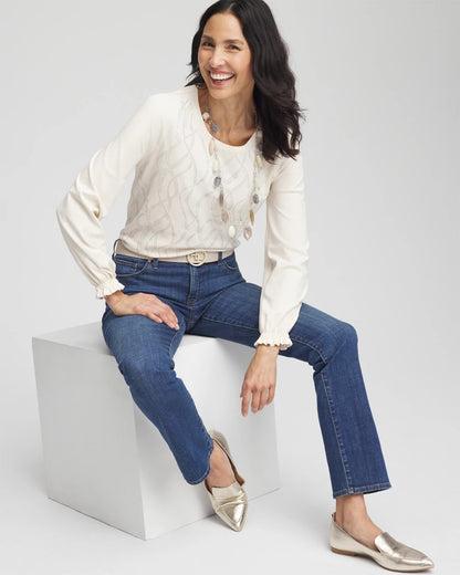 Chico's Sale - Embellished Long-sleeve Top English Cream