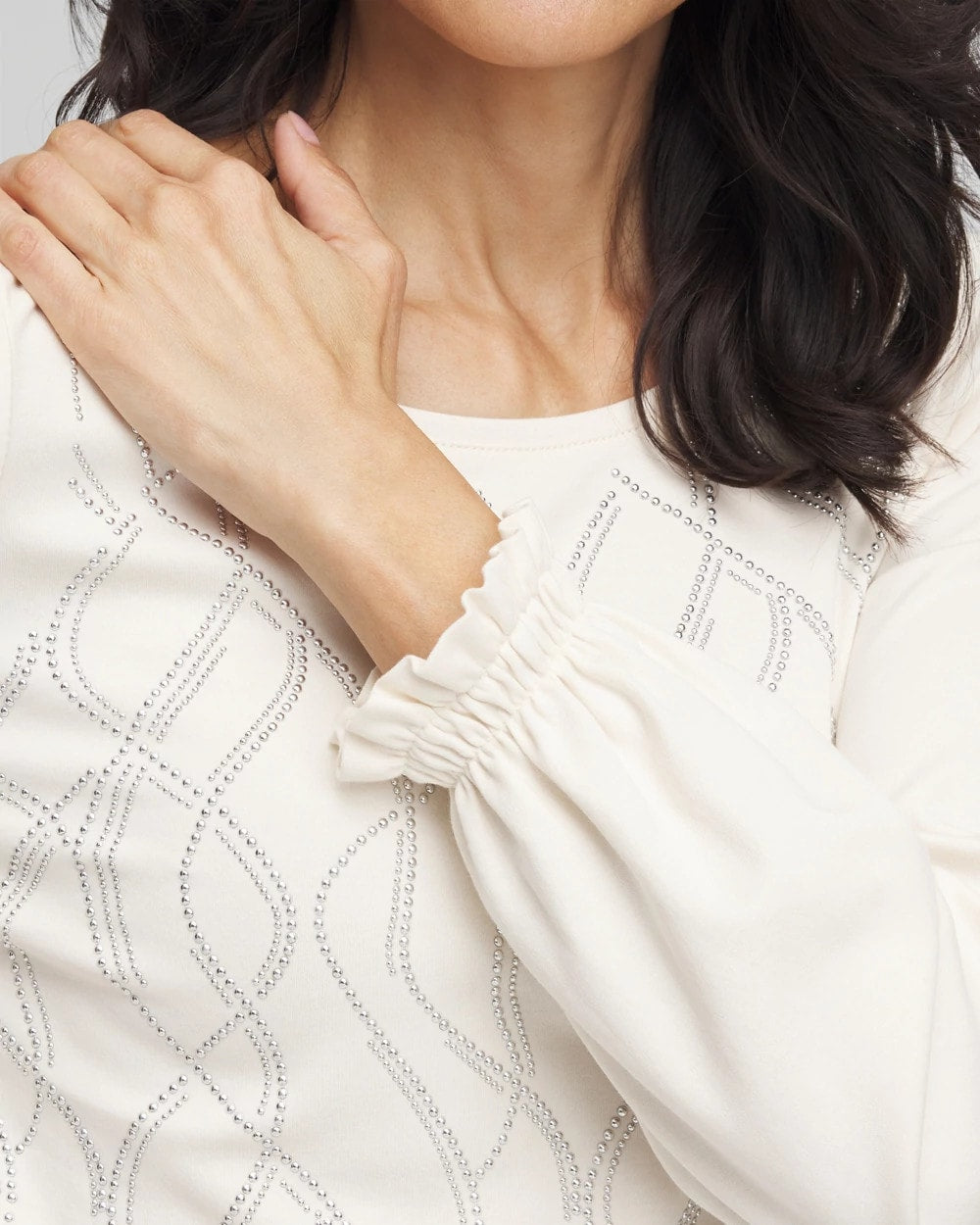 Chico's Sale - Embellished Long-sleeve Top English Cream