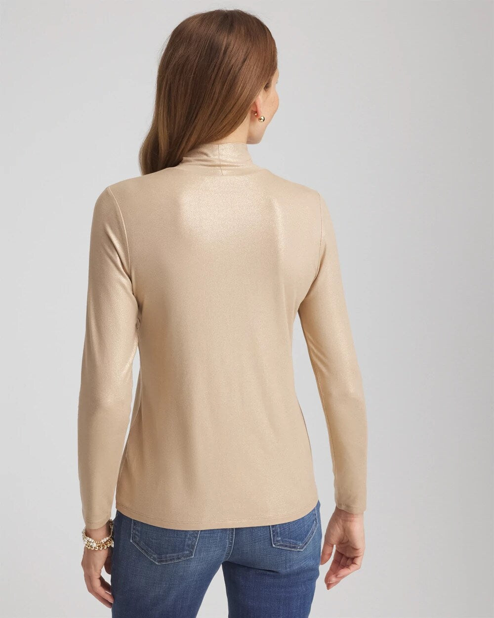 Chico's Best Price - Touch of Cool™ Foil Mock Neck Layering Tee Champagne Fizz