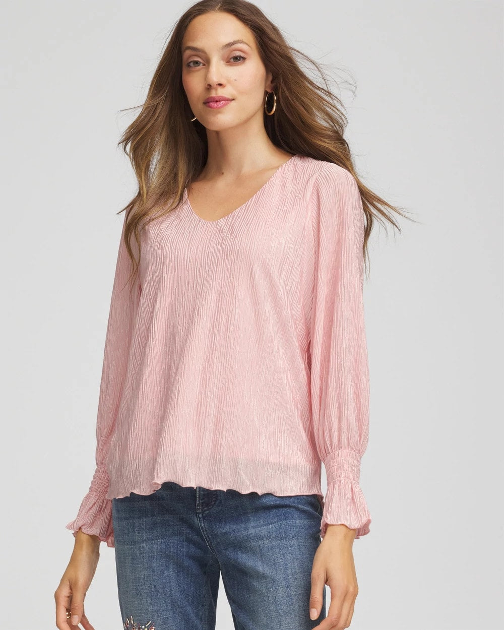 Chico's Great Value - Crinkle Bodre Voop Neck Top Blushed