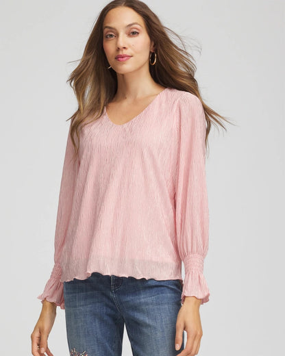 Chico's Great Value - Crinkle Bodre Voop Neck Top Blushed