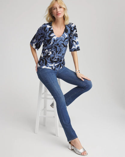 Chico's Value - Stretch-Knit Flutter-Sleeve Tee Blue Lotus