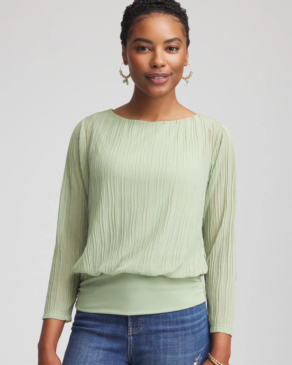 Chico's Featured - Touch of Cool™ Textured Banded-Hem Top Sage Meadow