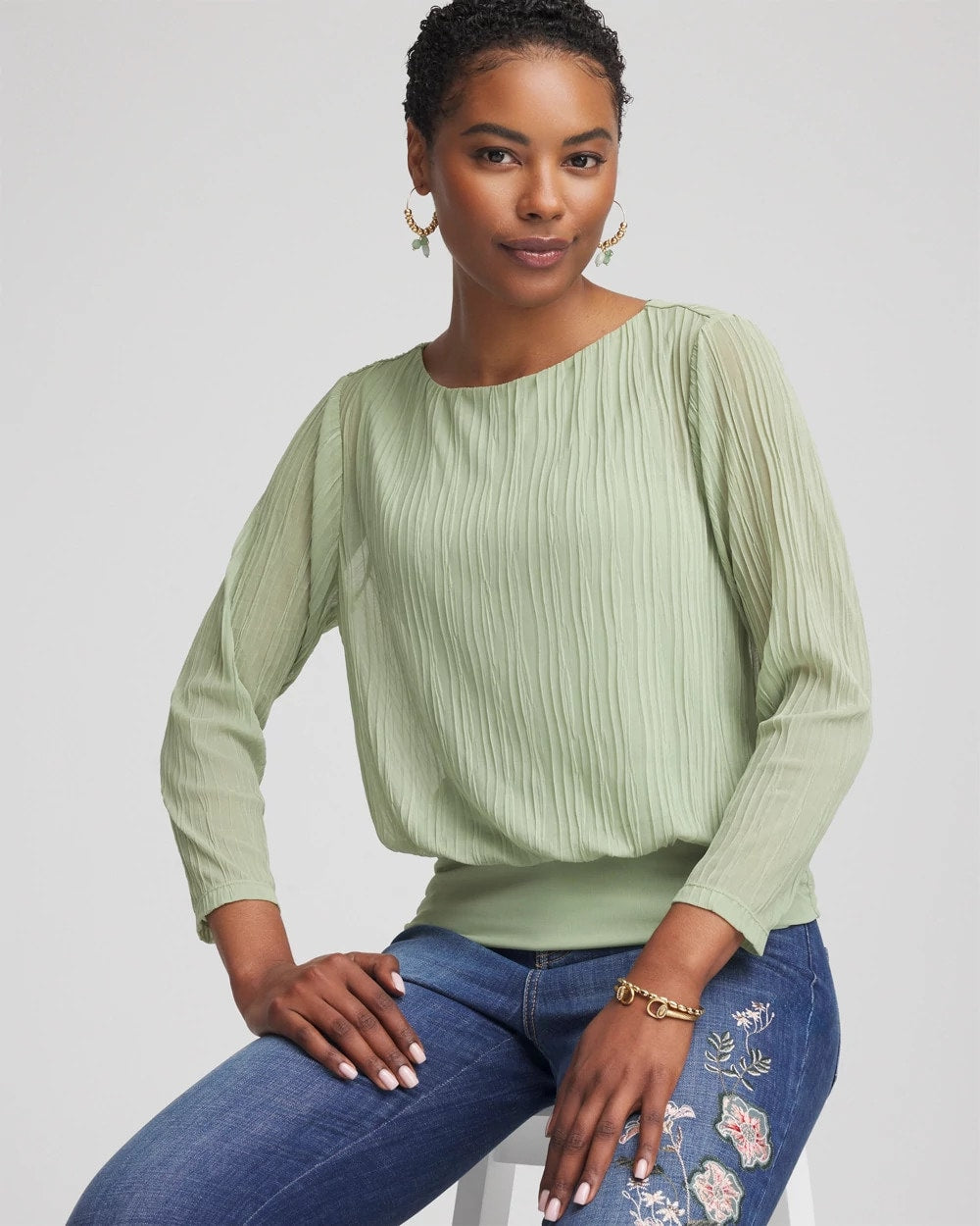 Chico's Featured - Touch of Cool™ Textured Banded-Hem Top Sage Meadow