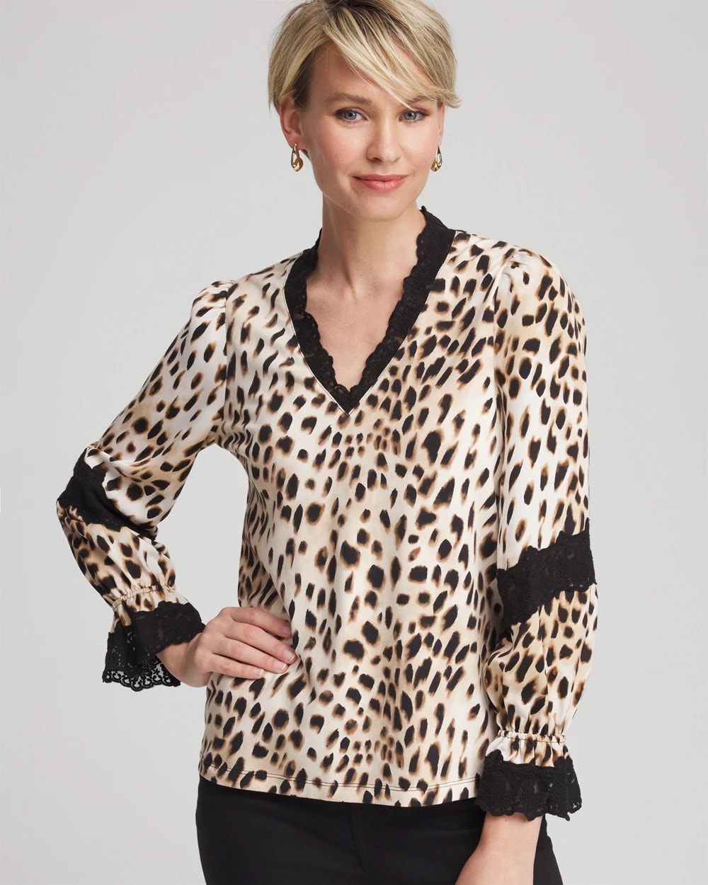 Chico's Special Offer - Animal Print Long-Sleeved Top English Cream