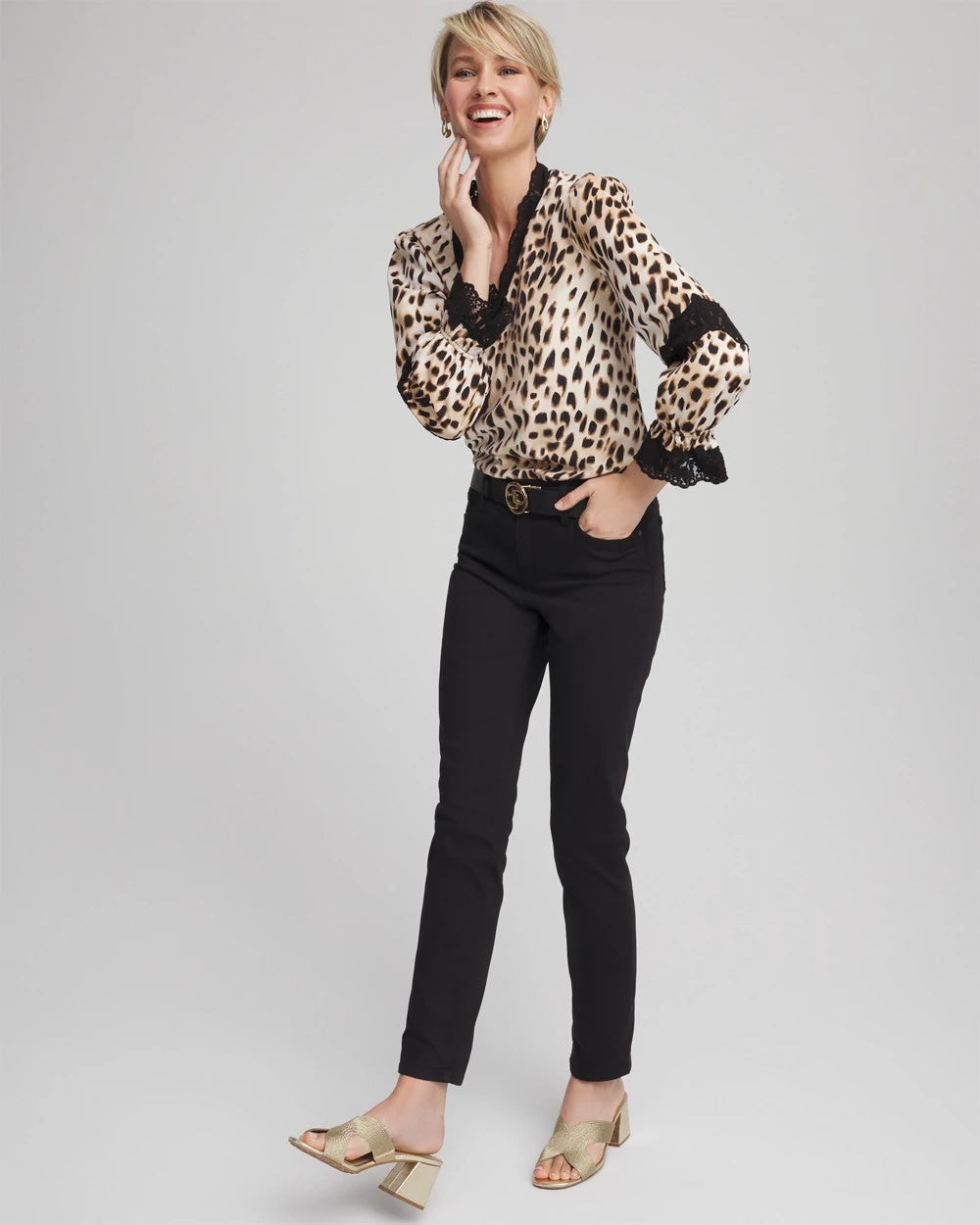 Chico's Special Offer - Animal Print Long-Sleeved Top English Cream