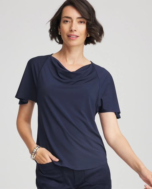 Chico's Everyday - Jersey Knit Cowlneck Tee Passport Blue