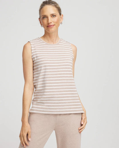 Chico's Exclusive - Zenergy® UPF Sleeveless Metallic-Striped Tank Light Taupe Heather