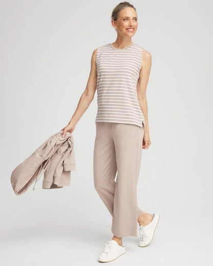 Chico's Exclusive - Zenergy® UPF Sleeveless Metallic-Striped Tank Light Taupe Heather