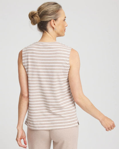 Chico's Exclusive - Zenergy® UPF Sleeveless Metallic-Striped Tank Light Taupe Heather