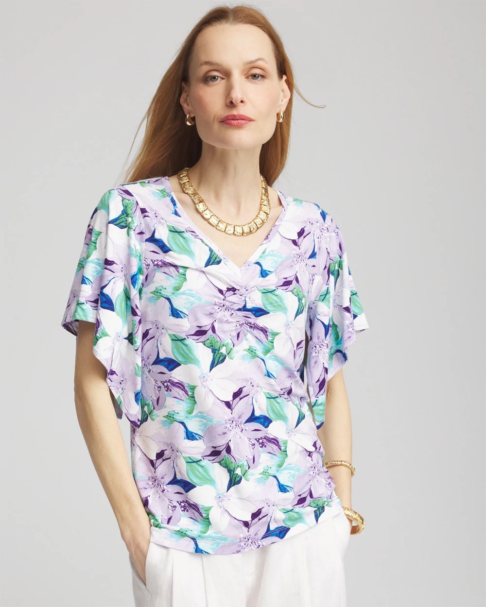 Chico's New - Touch of Cool™ Lily Handkerchief-Sleeve V-Neck Tee Gentle Lavender