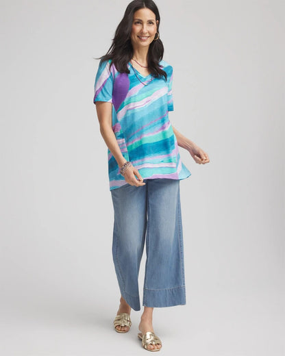 Chico's Best Price - Sea Print Short Sleeve Forward-Seam Tee Paradiso Blue