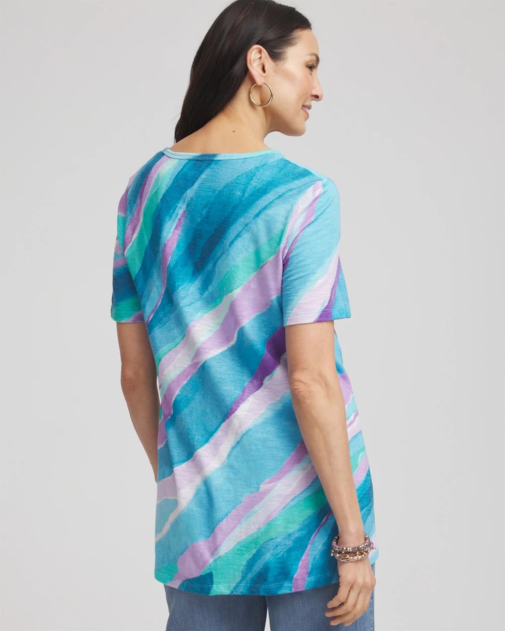 Chico's Best Price - Sea Print Short Sleeve Forward-Seam Tee Paradiso Blue