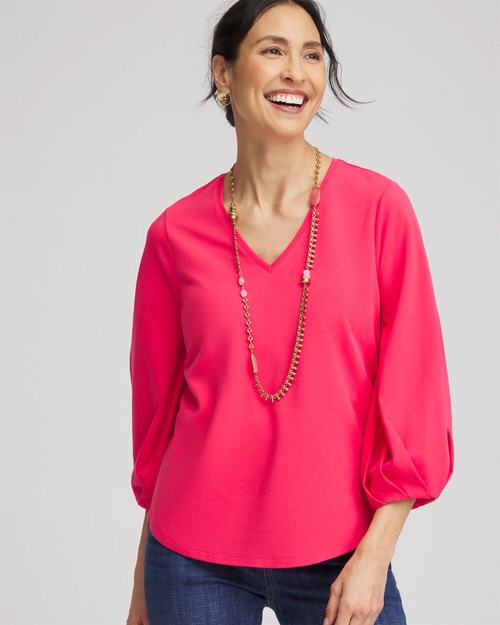 Chico's Trusted - Cotton Tuck Sleeve Tee Dried Roses